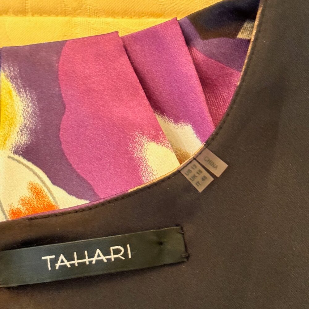 Tahari Purple Floral Sheath Dress Satin Polyester Blend, SZ 12, EUC - Picture 12 of 14